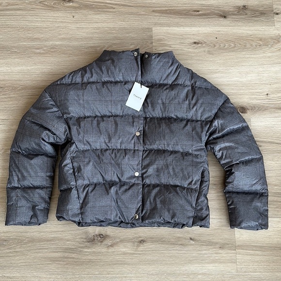 Theory Glen PLAID High Neck DOWN Jacket PUFFER Women small Grey Multi - Picture 1 of 4